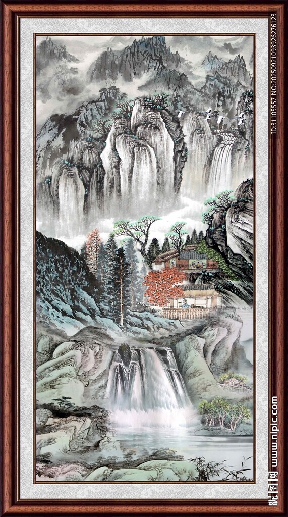 中式山水墨画风景图