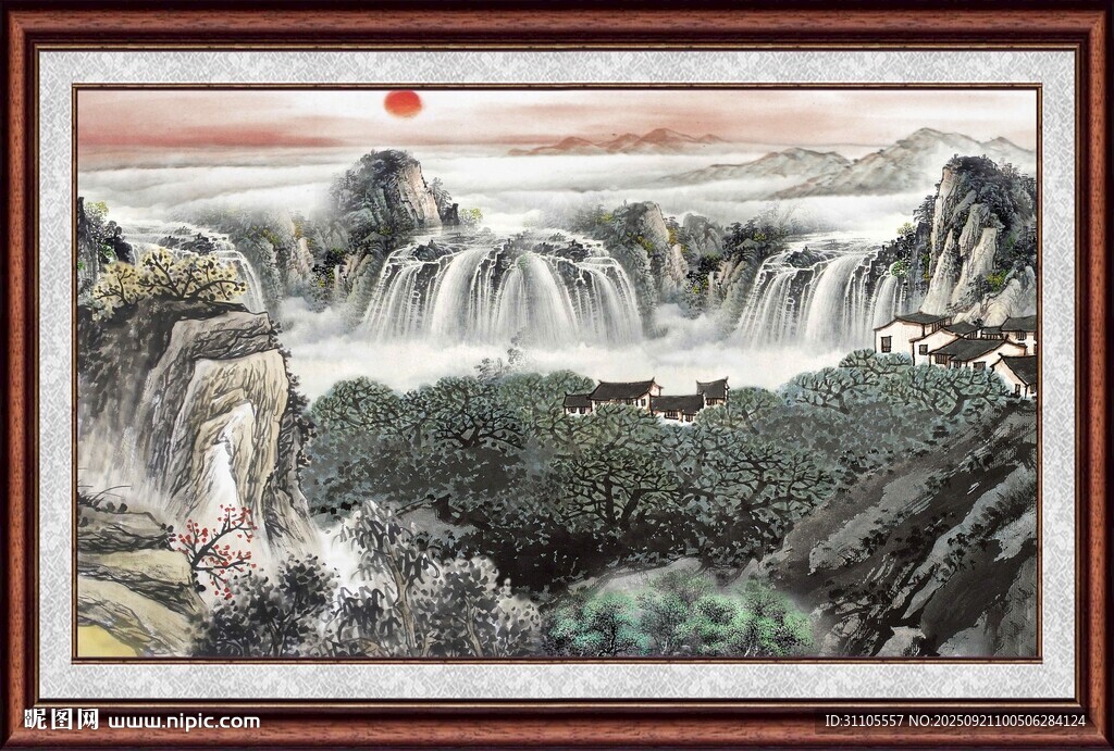 旭日下的壮丽山水画卷
