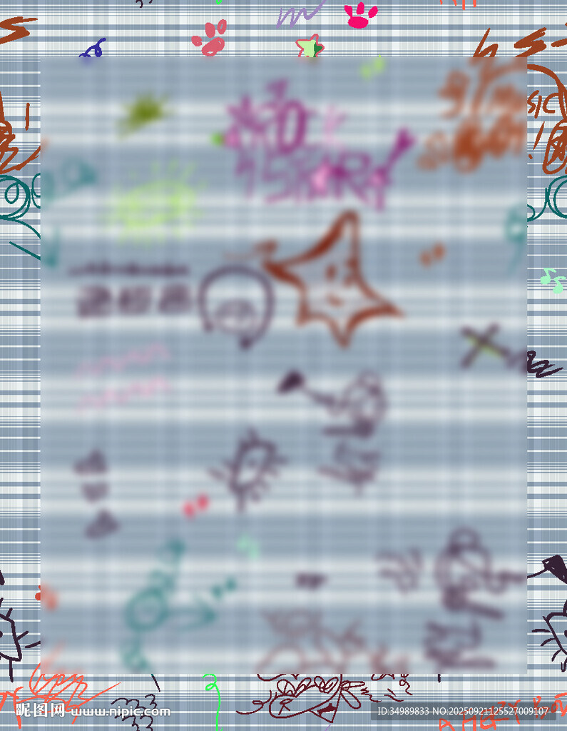 手绘格子多彩线条星星