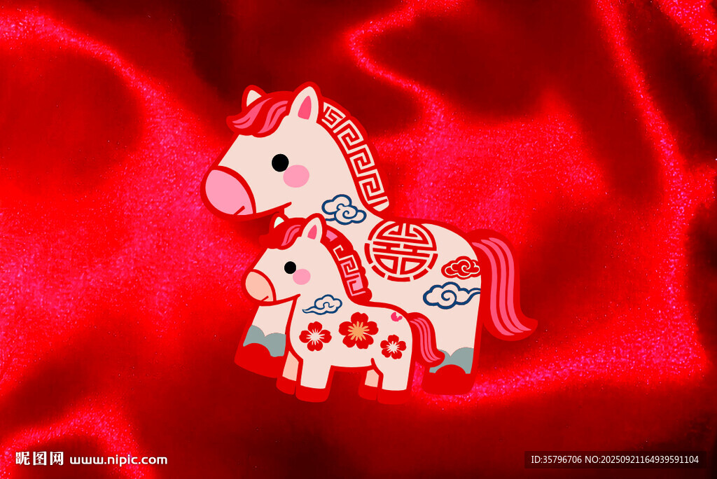 红色背景上的可爱木马摆件