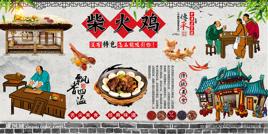 柴火鸡背景墙