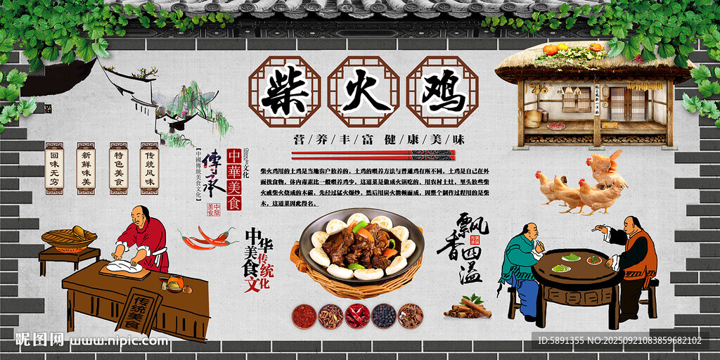柴火鸡背景墙
