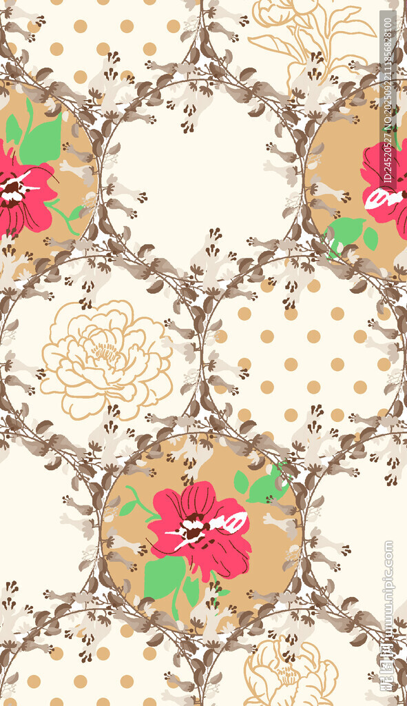 花卉几何图案无缝背景图