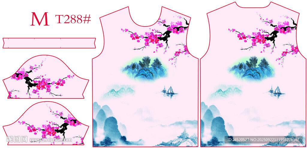 中式山水花卉无袖服装图案