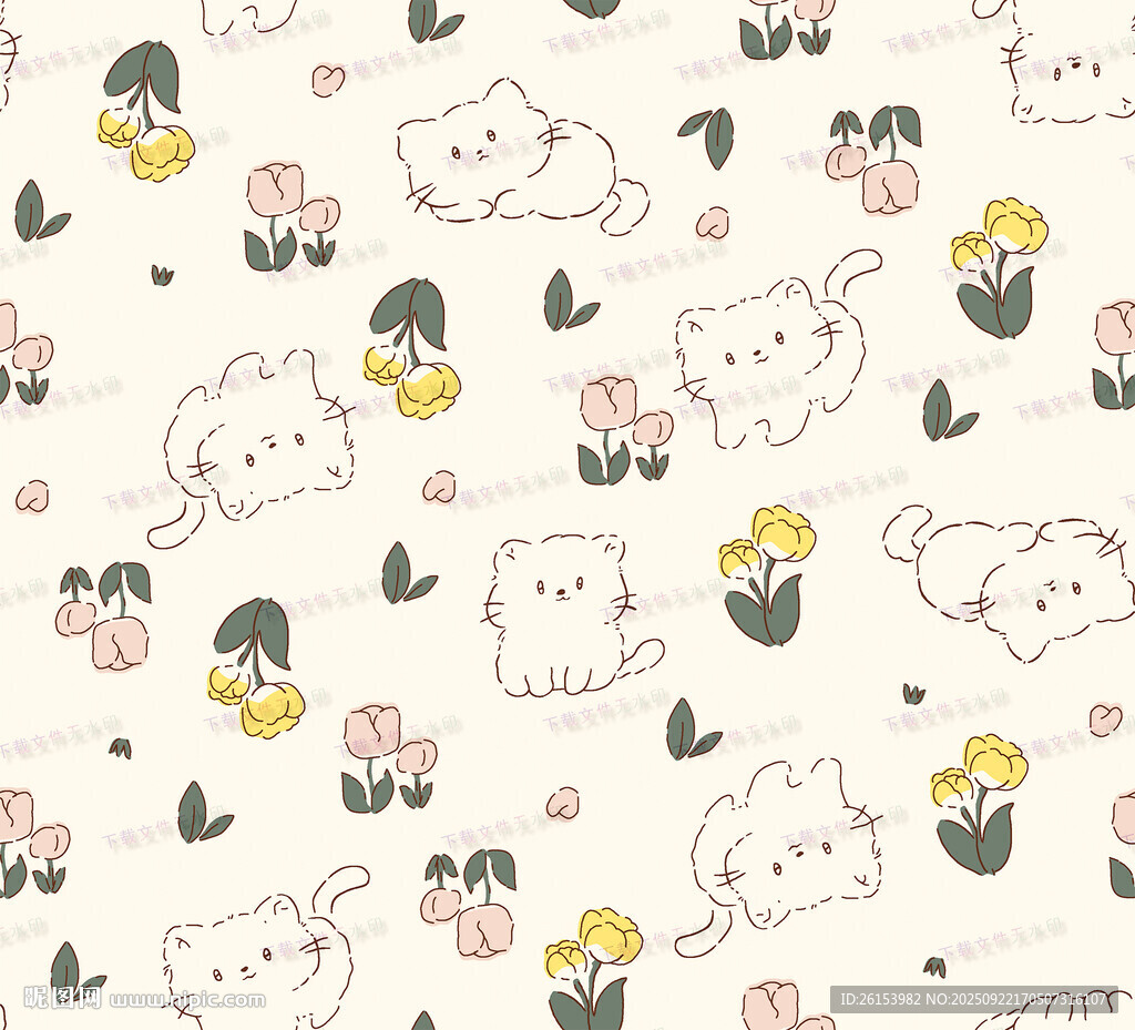可爱猫咪花卉图案背景