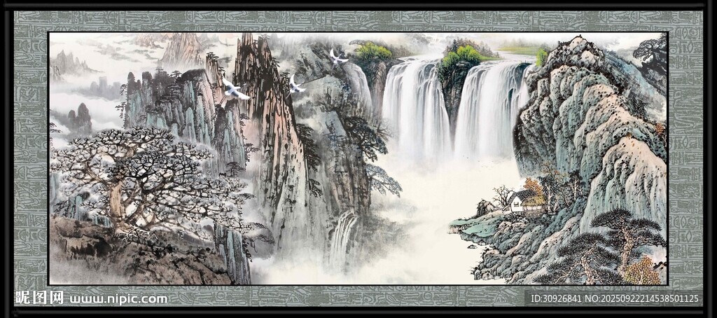 山水瀑布国画景观