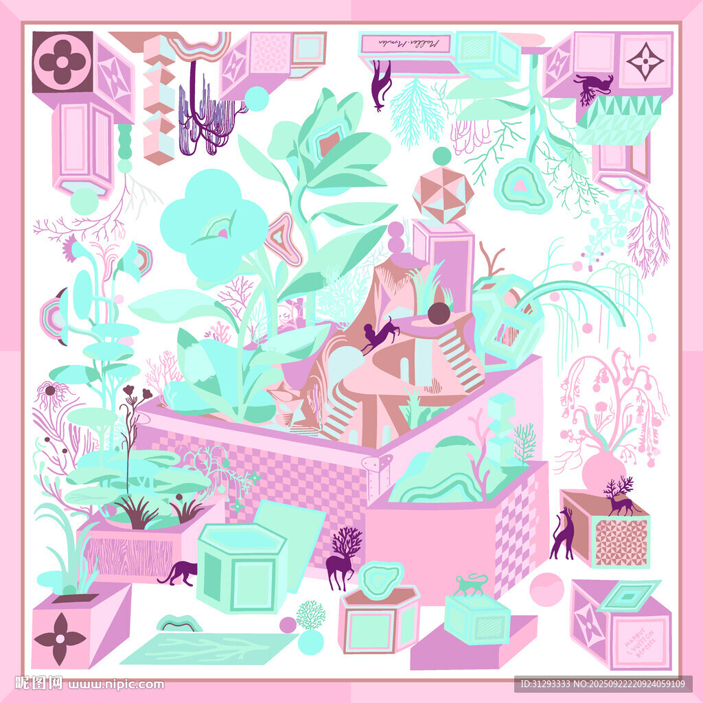 梦幻粉色系插画中的童话场景