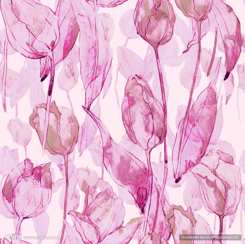 粉色水彩风郁金香花卉图案