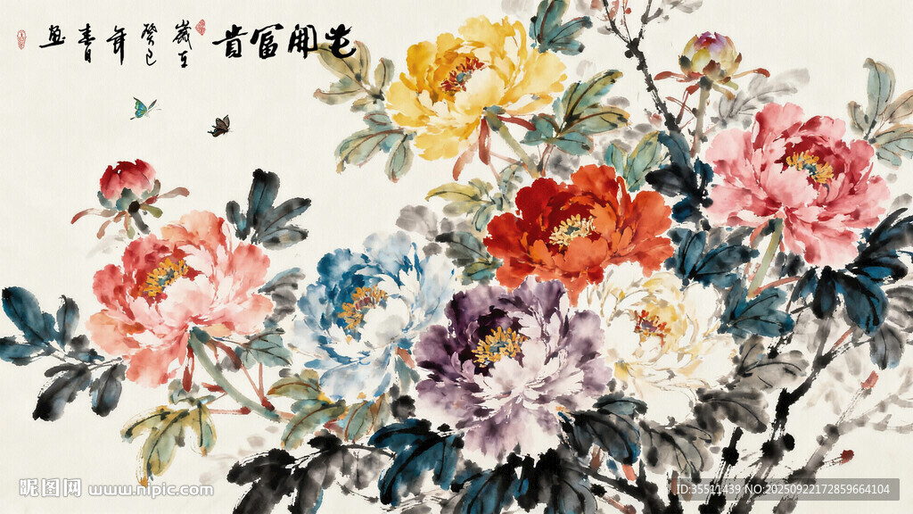 国画手绘牡丹