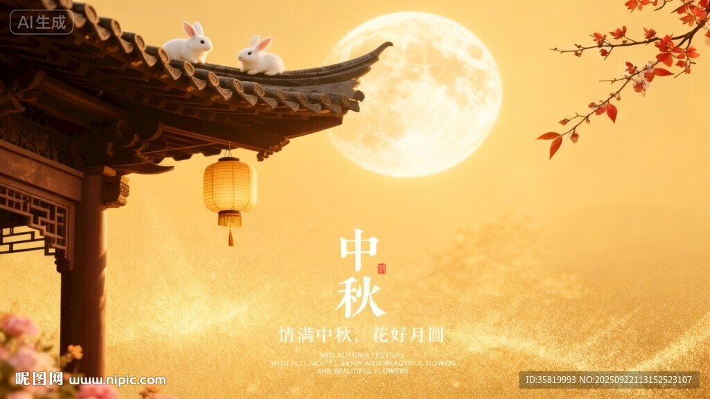 中秋月夜古建筑美景