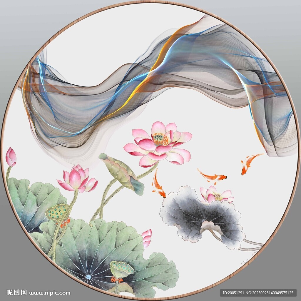 中式圆形花鸟鱼图