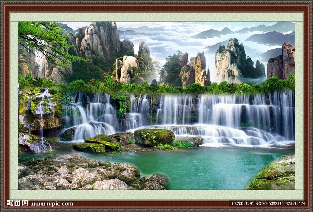 壮丽山水瀑布风景画