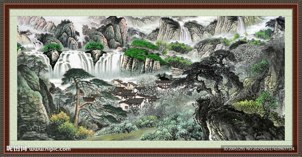 中式山水国画风景图