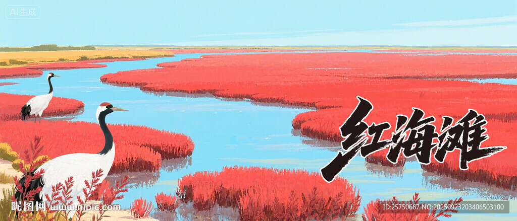 红海滩插画