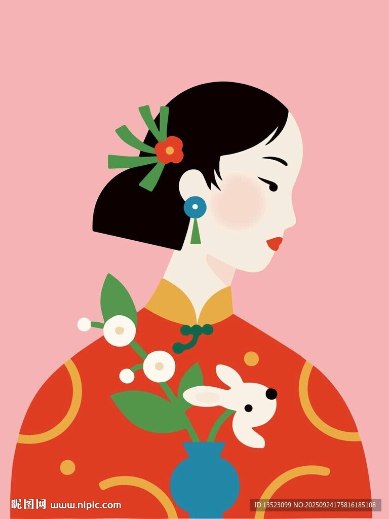 唯美古风中式旗袍女子优雅侧影