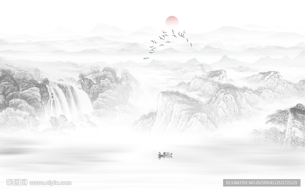 国画水墨山水风景画