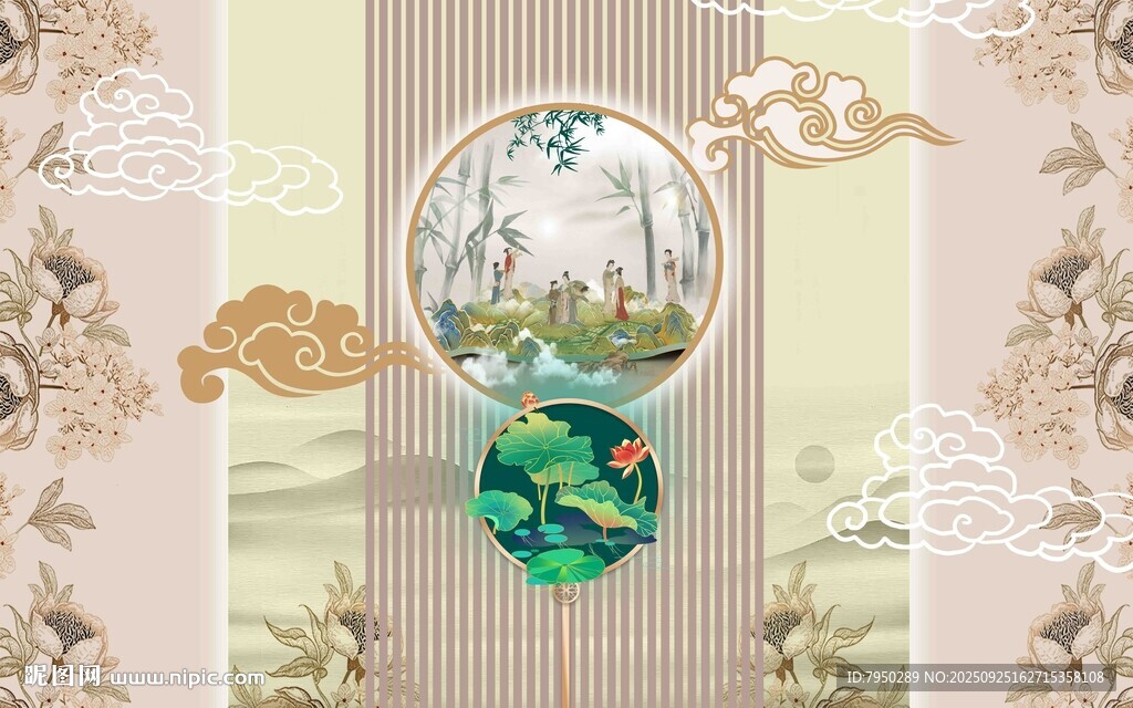 中式古典风圆形装饰画