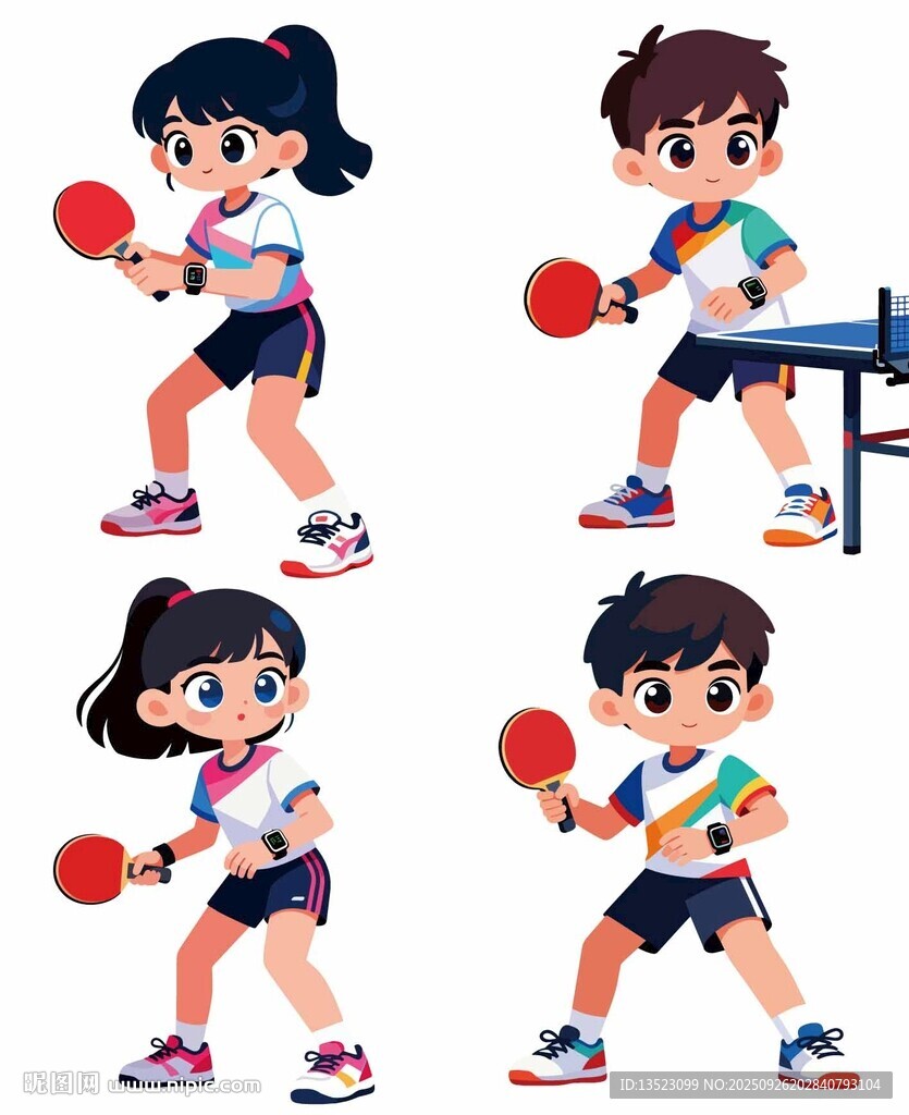 儿童打乒乓球动态姿势展示