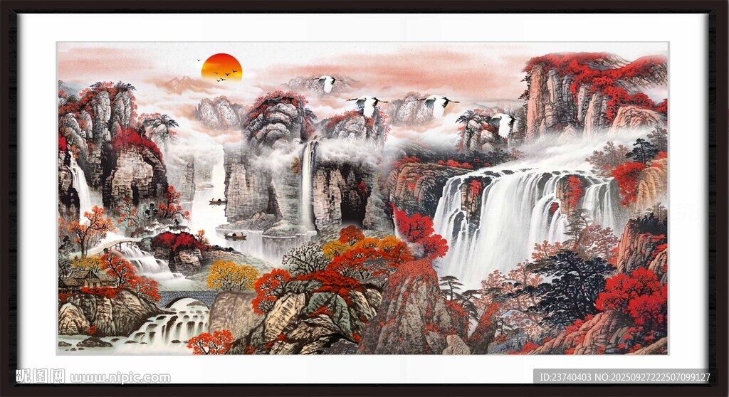 聚宝盆山水画 