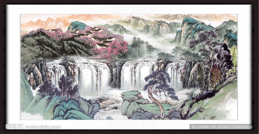 聚宝盆山水画 
