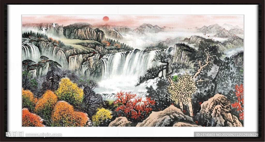 瀑布风景画 