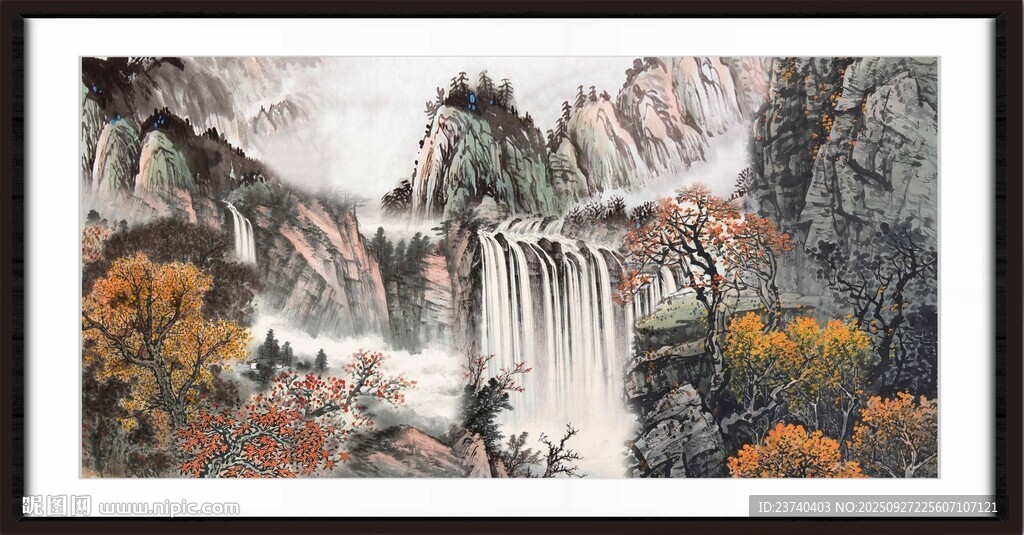 瀑布风景画