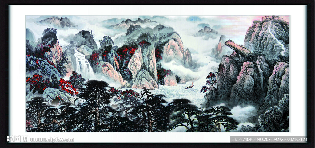 瀑布风景画 