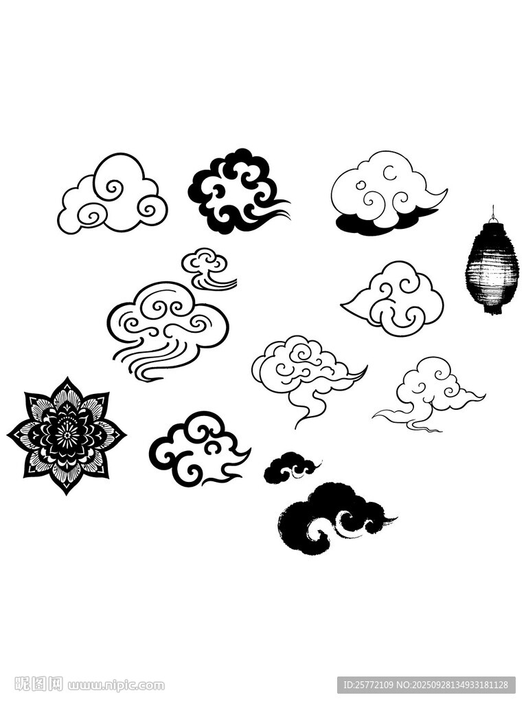 水墨祥云灯笼复古元素