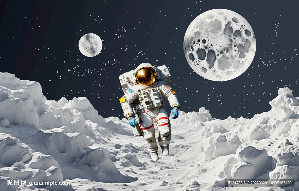 宇航员月球星空背景墙
