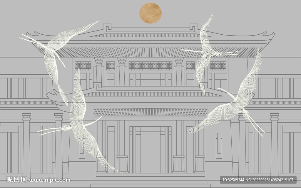 古典建筑前飞翔的白鸽