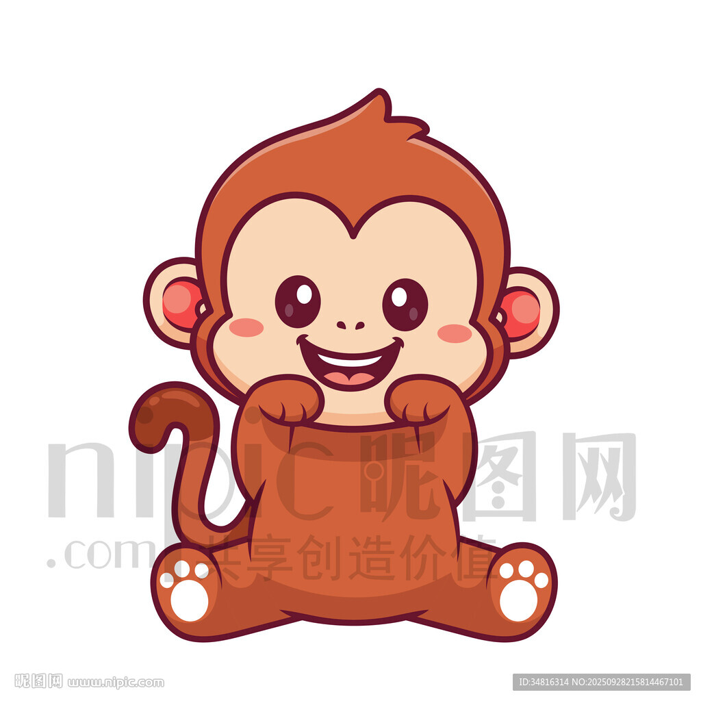 可爱小猴坐立微笑