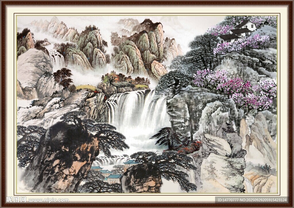山水国画瀑布图