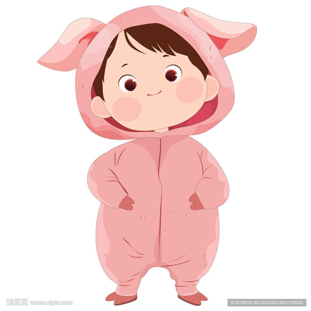 男孩穿卡通服小猪睡衣动物卡片