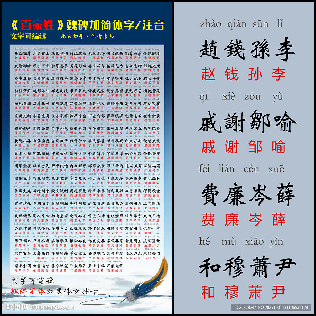 百家姓 带拼音 可编辑