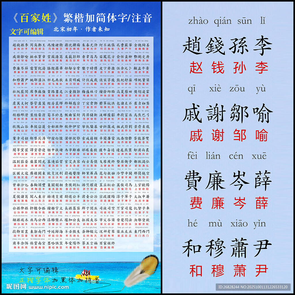 百家姓 带拼音 可编辑