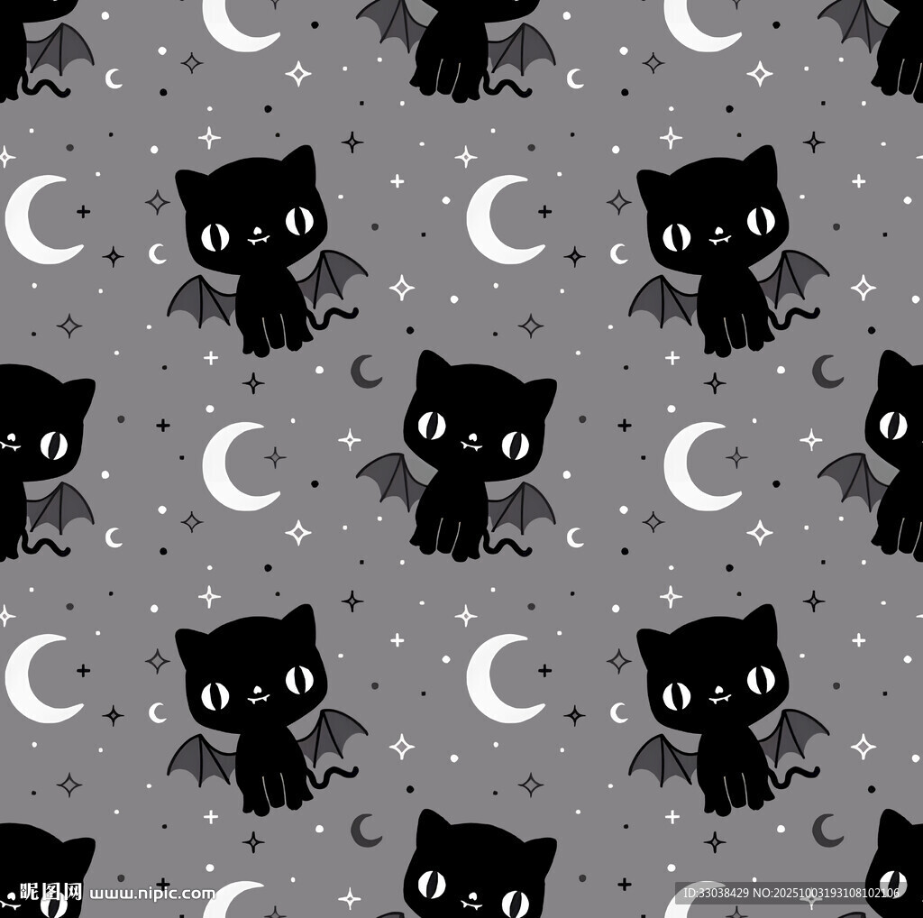 黑猫月亮星星无缝图案
