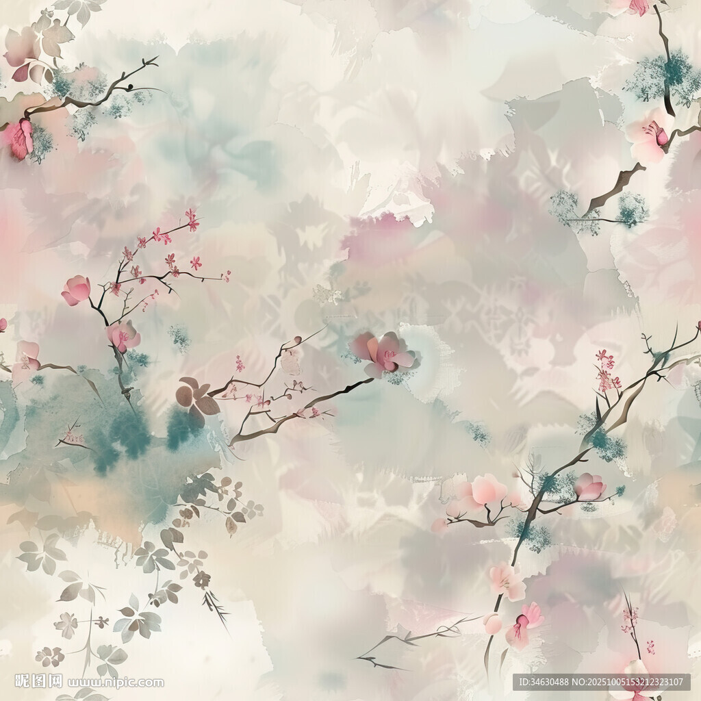 水墨风烂漫桃花绘画作品