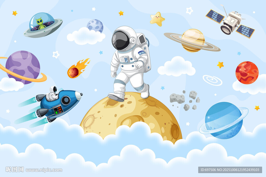 梦幻宇宙星球卡通宇航员太空背景