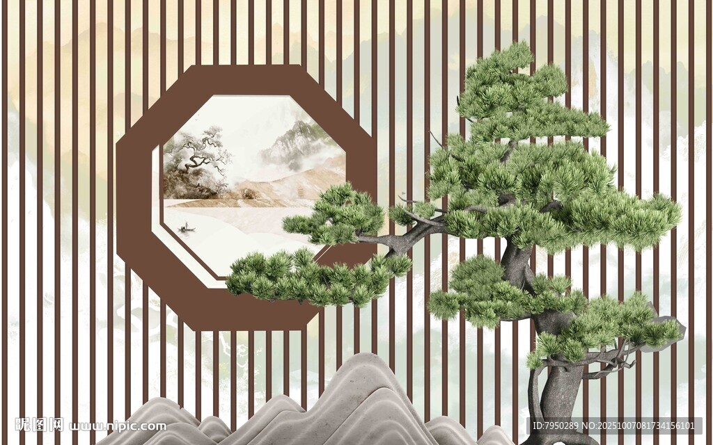中式窗景下的精致盆景
