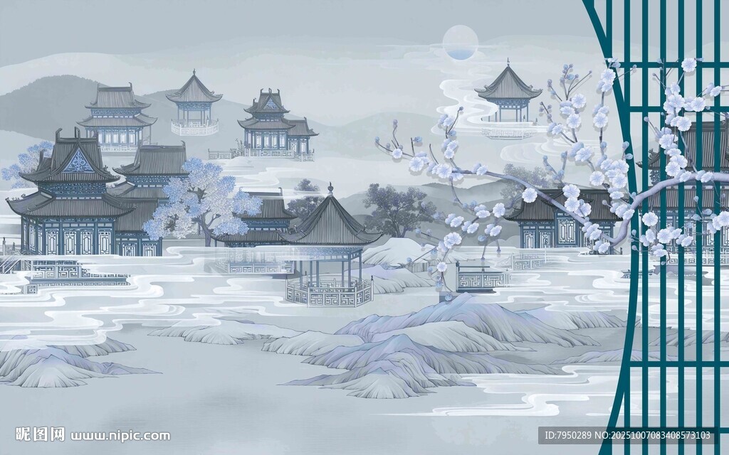 水墨江南古建筑风景图