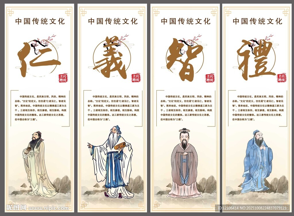 仁义礼信智诚装饰画