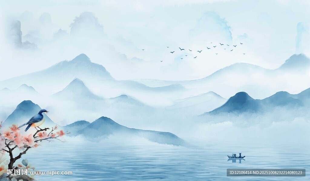 新中式意境山水水墨画背景墙