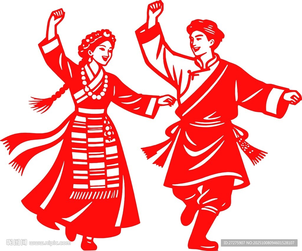 少数民族男女欢快起舞