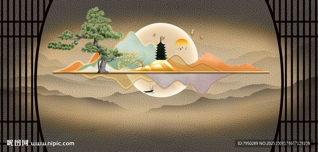 中式禅意山水意境插画
