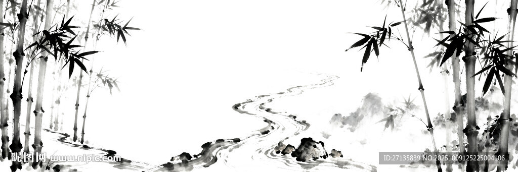水墨竹林意境图