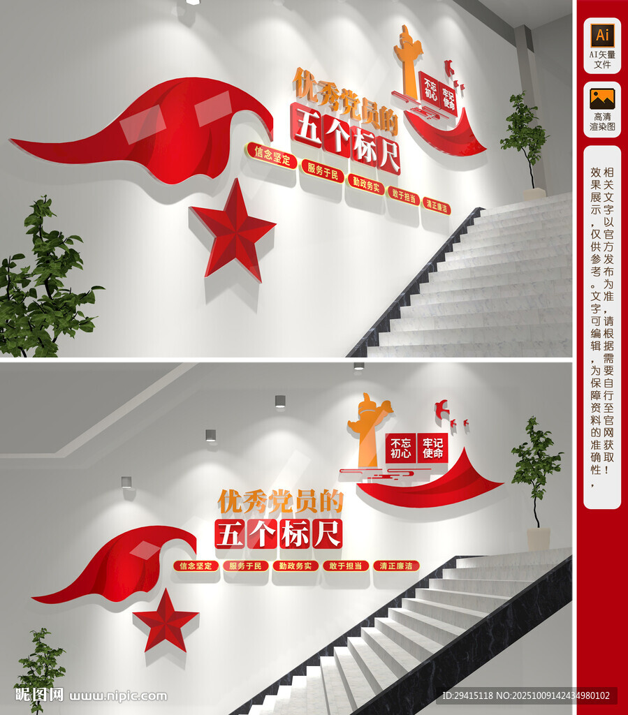 优秀党员的五个标尺文化墙