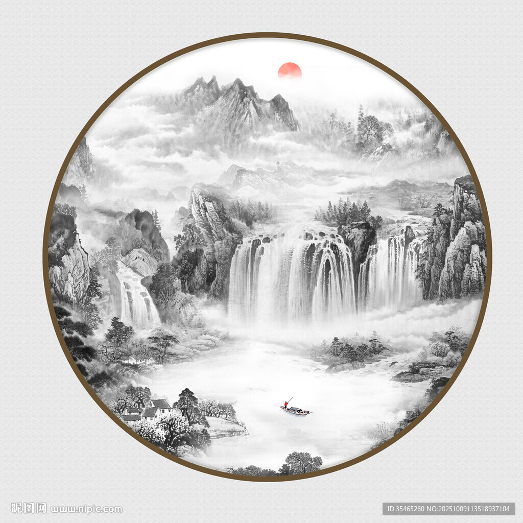圆形新中式山水画
