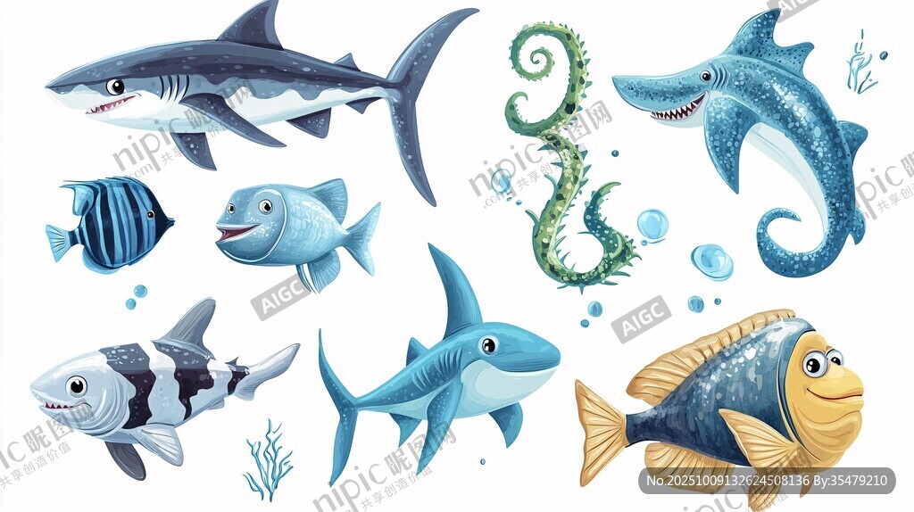可爱海洋鱼类插画集合