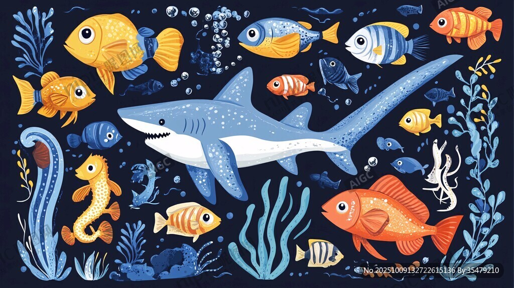 海洋动物欢乐畅游插画