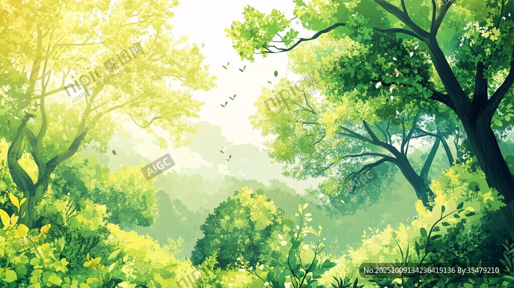 梦幻森林绿意盎然的景致